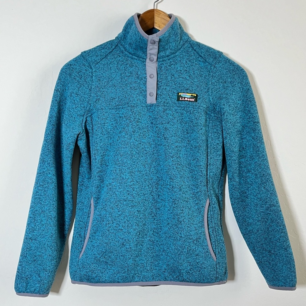 LL Bean Women’s Fleece Knit Pullover Long Sleeve Blue Sz Petite XS